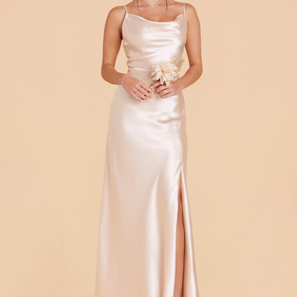 Birdy Grey Lisa Dress – Shiny Satin Champagne Bridesmaid Dress – Size Small